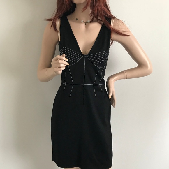 Topshop Black LBD Trompe-loeil Dress!white NWT 468 - Picture 4 of 8